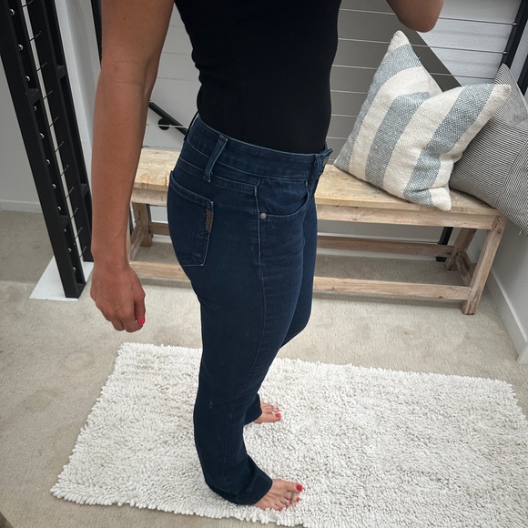 Paige jeans dark blue denim Manhattan boot flare fall business casual chic 27 - Picture 6 of 14